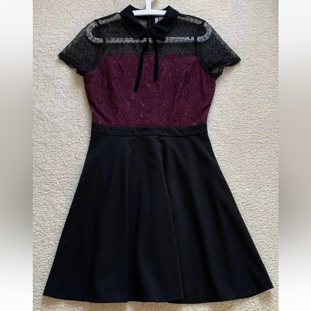 Elle Lace Fit & Flare Collared Dress Sz 8 Poet Purple Wednesday Addams Goth 90s